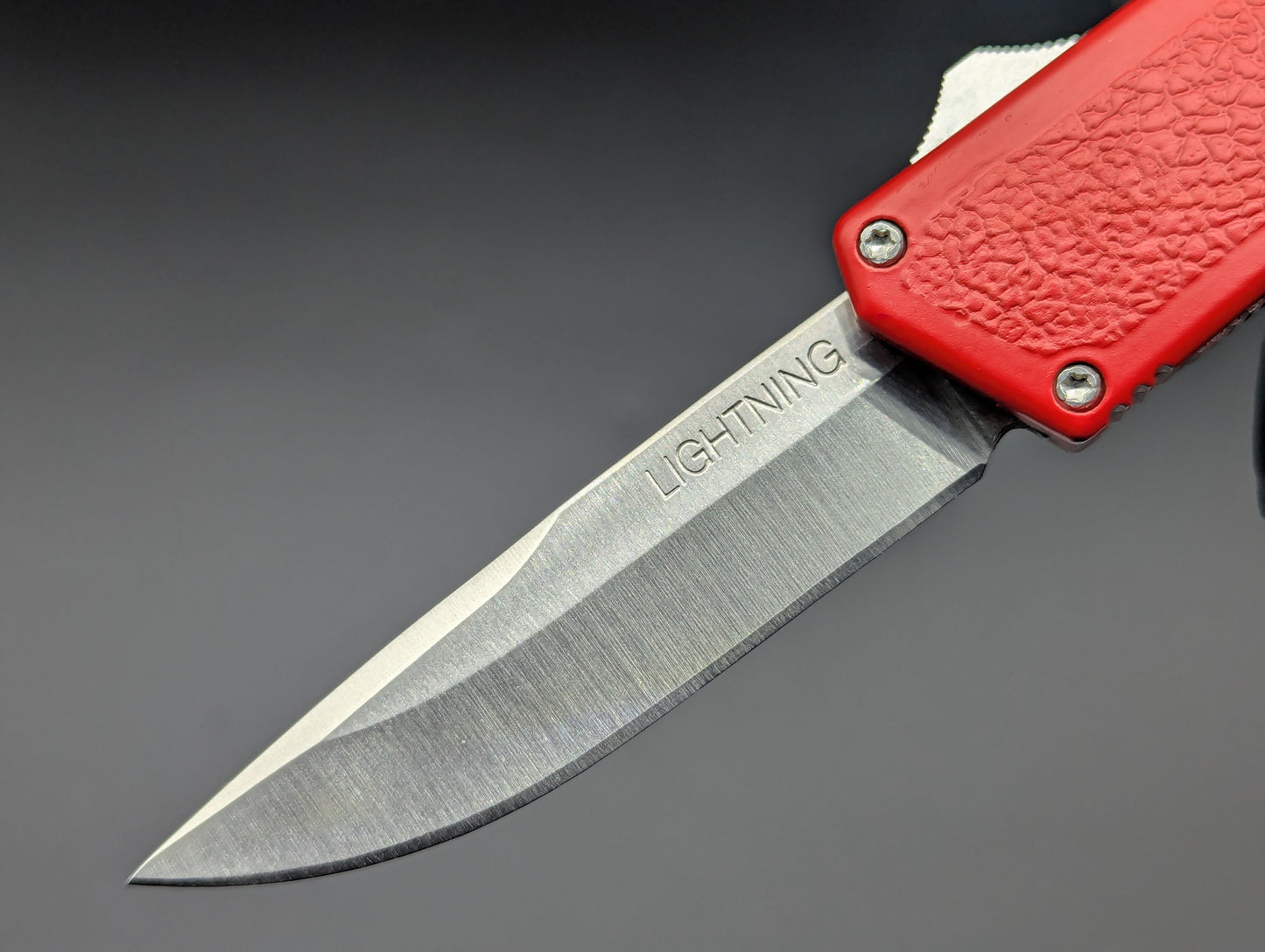 Lightning OTF Knife Red Stainless Drop Point