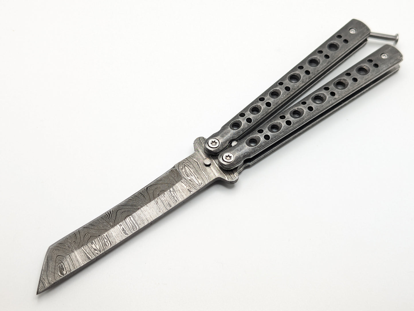 9" Bug Out Tanto Damascus Balisong Butterfly Knife