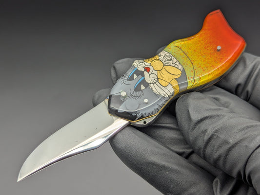 VINTAGE RUSSIAN PRISON MADE KNIFE KITTEN CARTOON