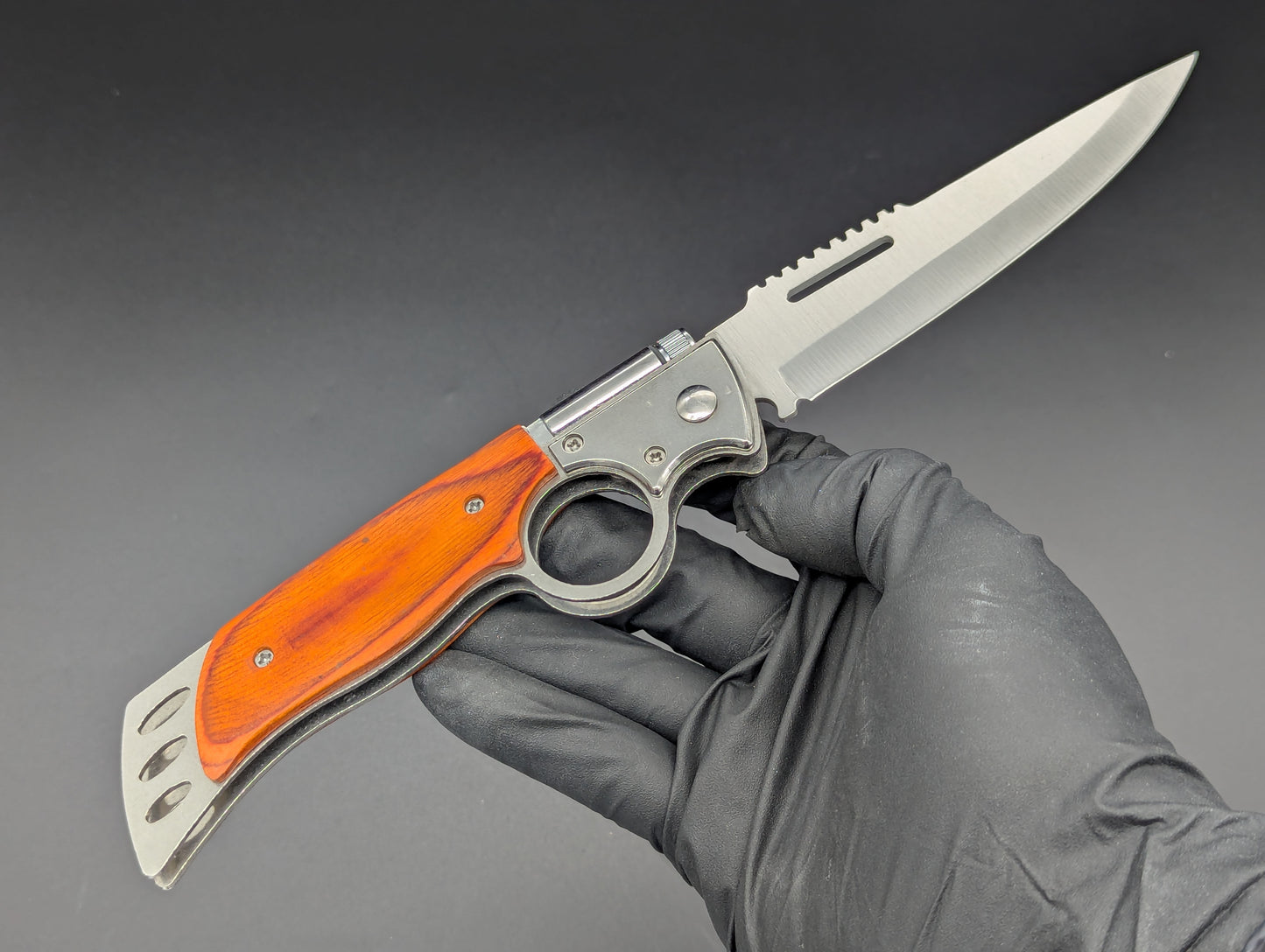 10" CIGAR CUTTER ROSEWOOD SWITCHBLADE KNIFE w/ LIGHT