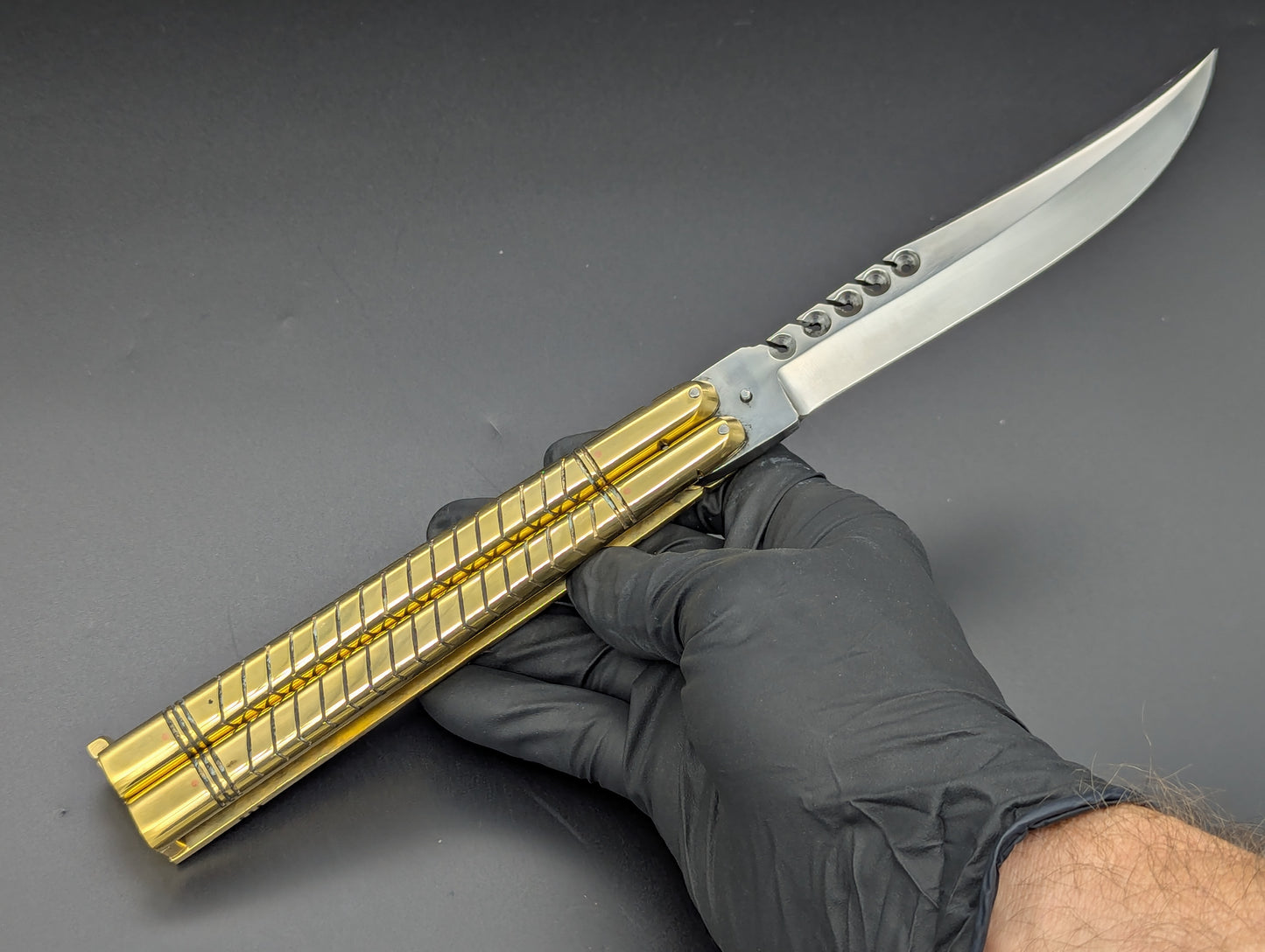 402G FHM SOLID BRASS BALISONG RAMBO CLIP POINT