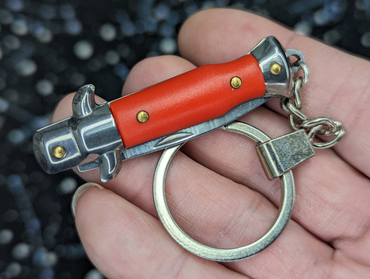 Red Mini Manual Folding Stiletto Keyring – LIGHTNING OTF KNIVES