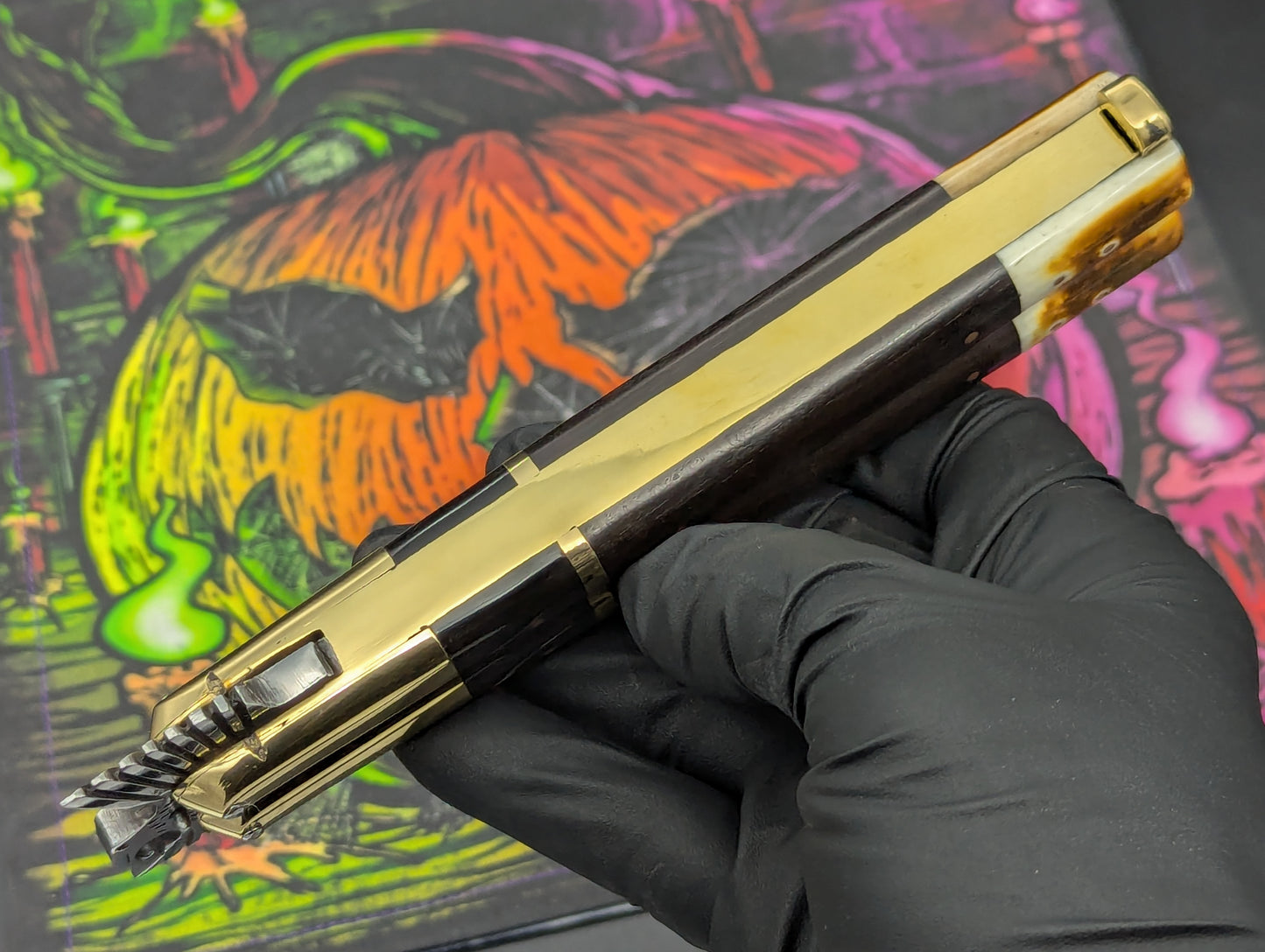 11.25" Dark Wood Carved Eagle FHM Clip Point Balisong