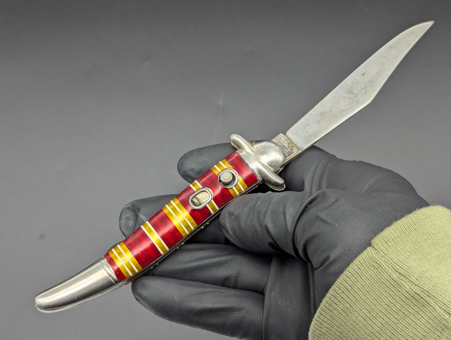 ANTIQUE IMPERIAL FIXED GUARD CANDY STRIPE SWITCHBLADE KNIFE