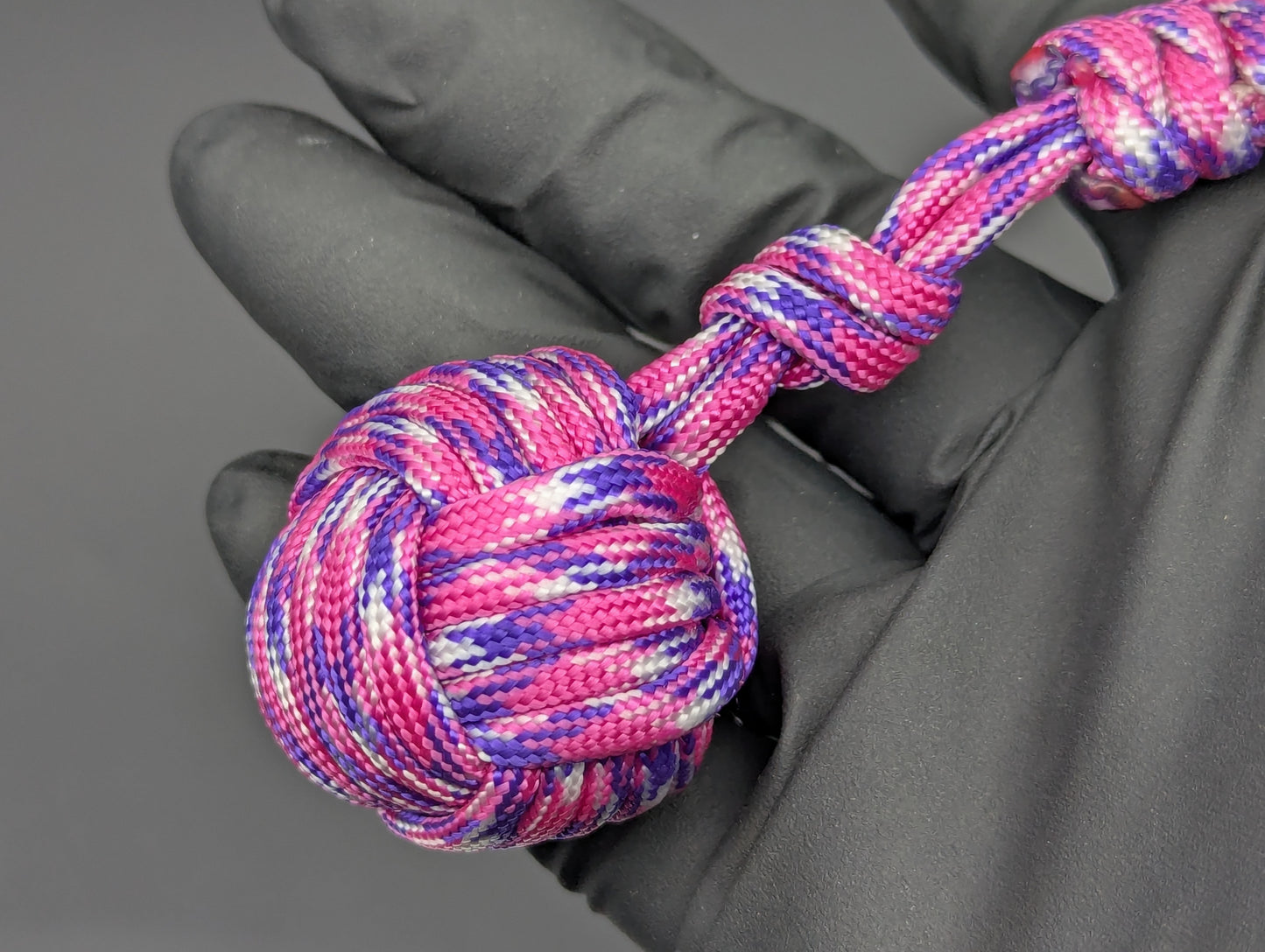 PINK WHITE & PURPLE 3 OZ PARACORD MONKEY FIST KEYCHAIN