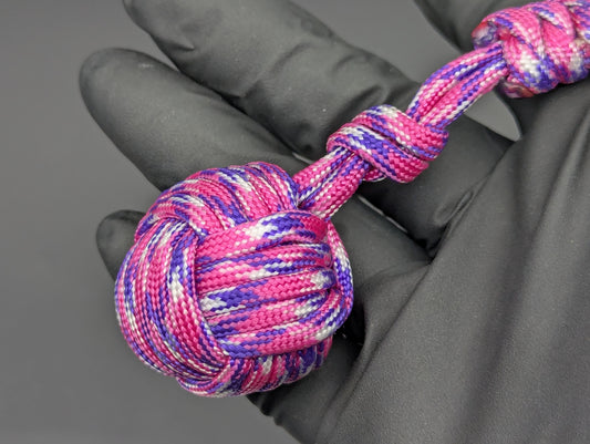 PINK WHITE & PURPLE 3 OZ PARACORD MONKEY FIST KEYCHAIN