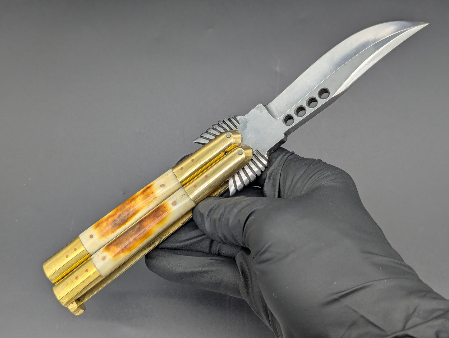 8.7" BURNT BONE RAMBO FHM BALISONG KNIFE EAGLE TANG