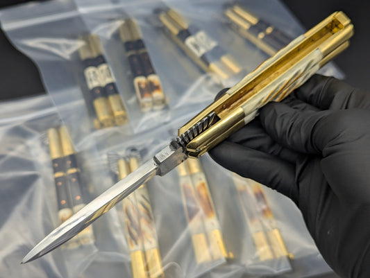 8.7" FHM EAGLE TANG BALISONG BRASS TWISTED BONE