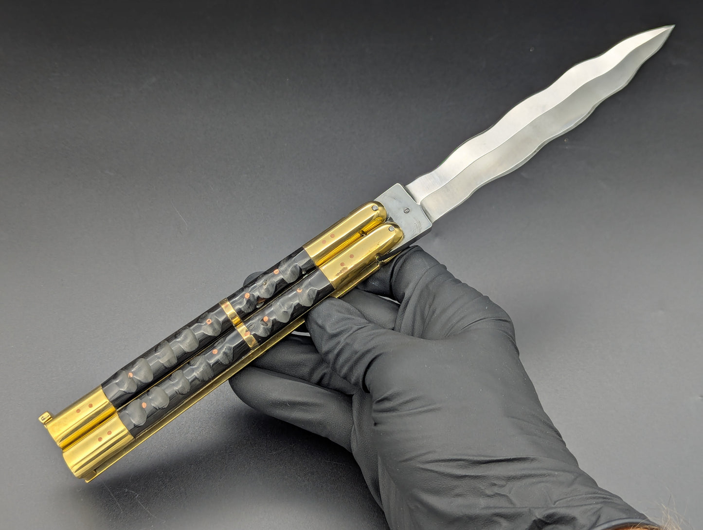11" CARABOA HORN KRIS BLADE FHM BALISONG TEXTURED