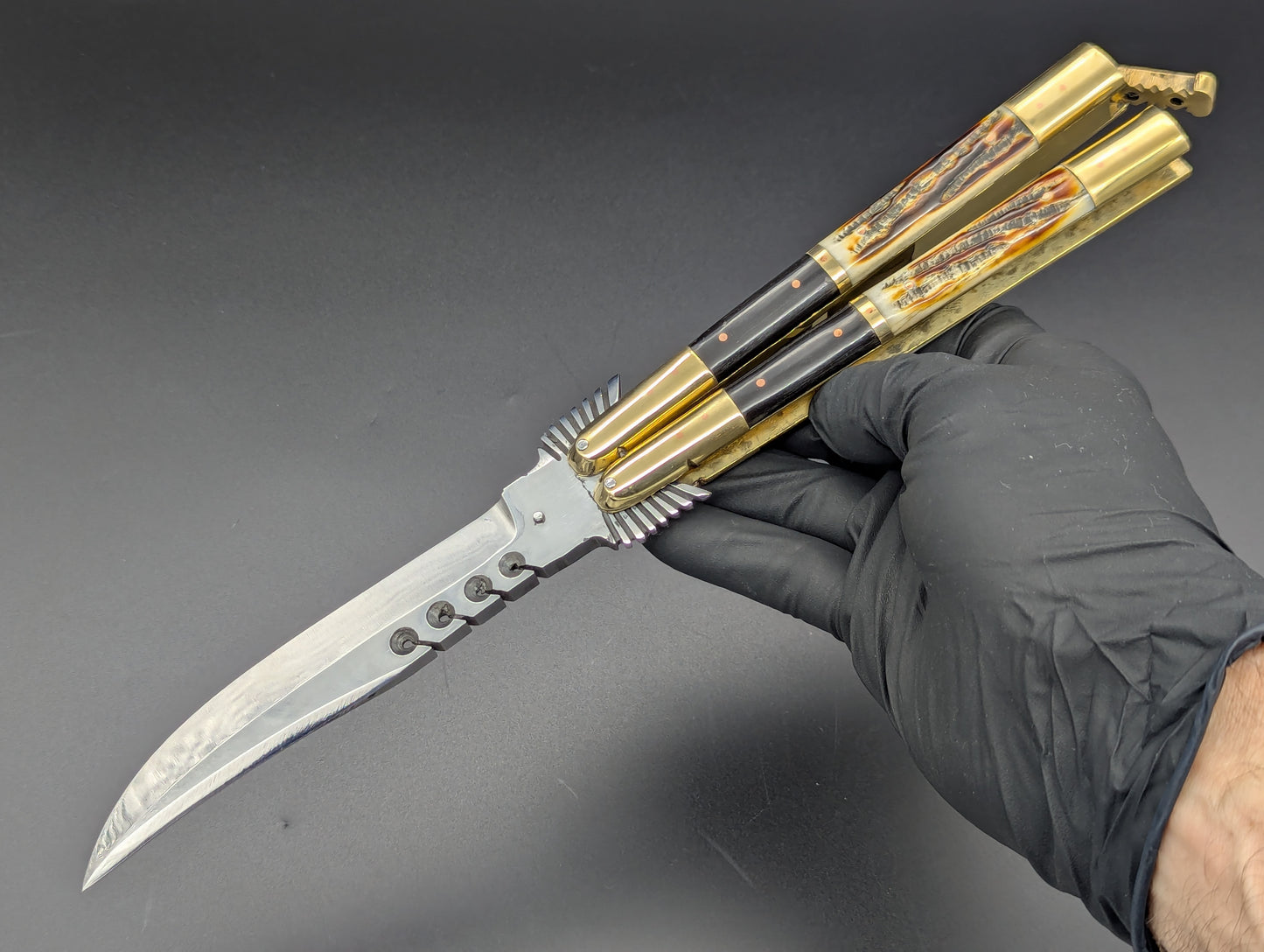 29CM RAMBO EAGLE TANG BRASS DEER HORN FHM BALISONG