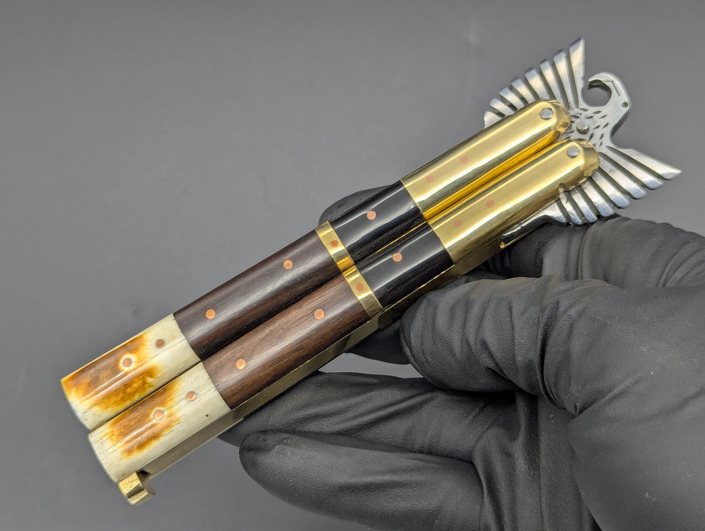 22cm STACKED HORN/ BONE EAGLE TANG STRAIGHT BLADE FHM BALI