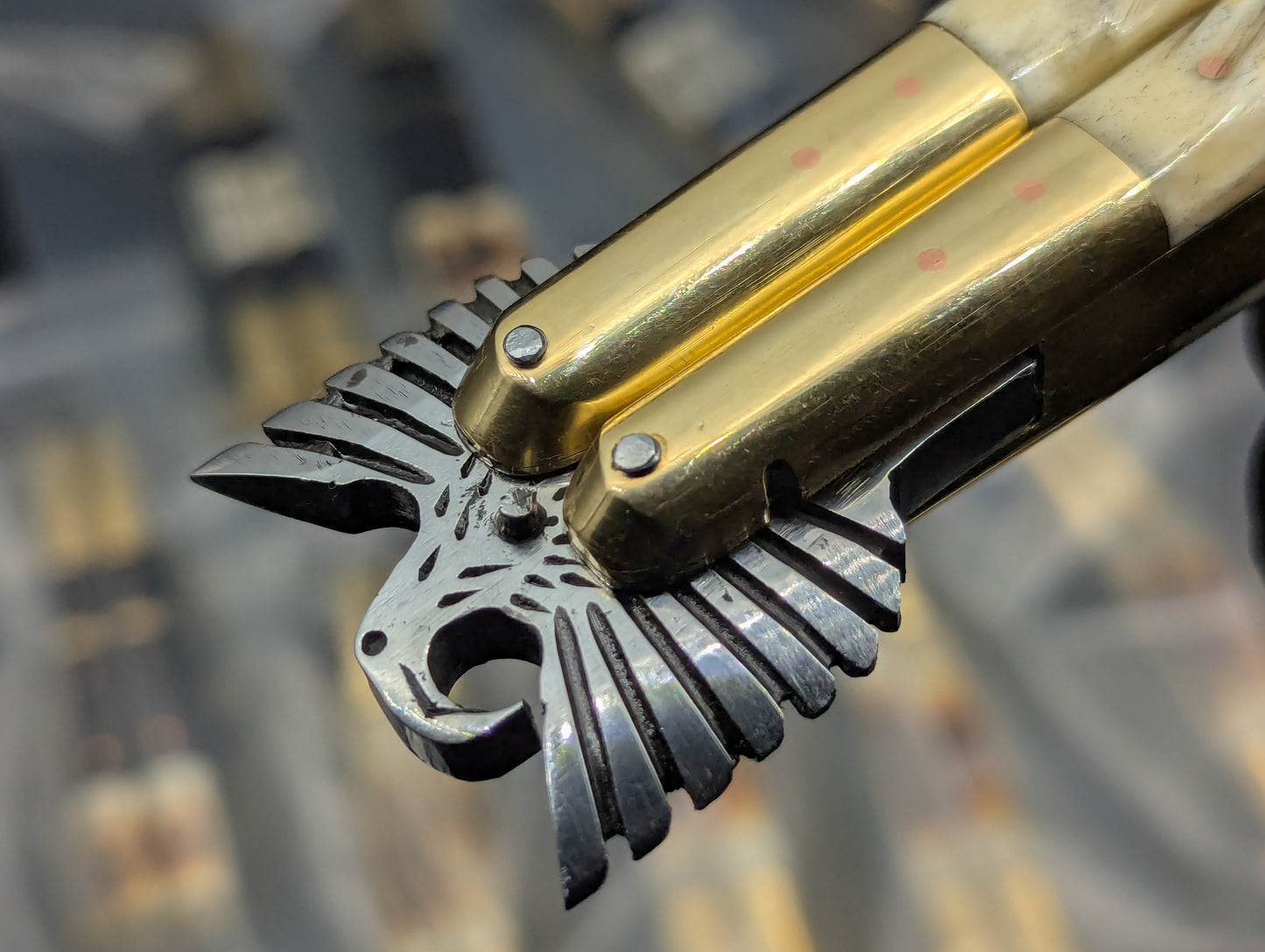 8.7" FHM EAGLE TANG BALISONG BRASS TWISTED BONE