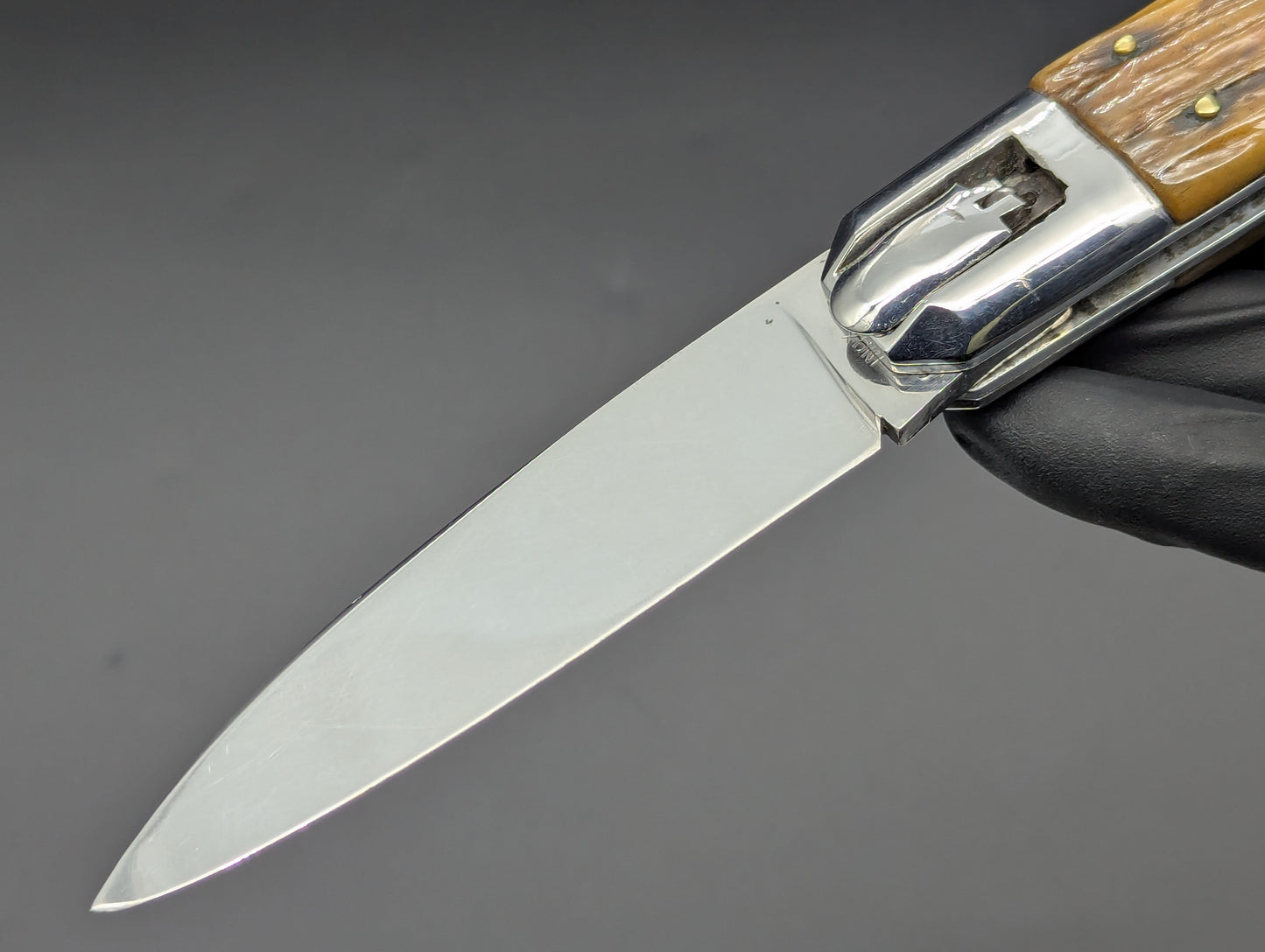 ANTIQUE FRENCH COFFIN SWITCHBLADE KNIFE BONE