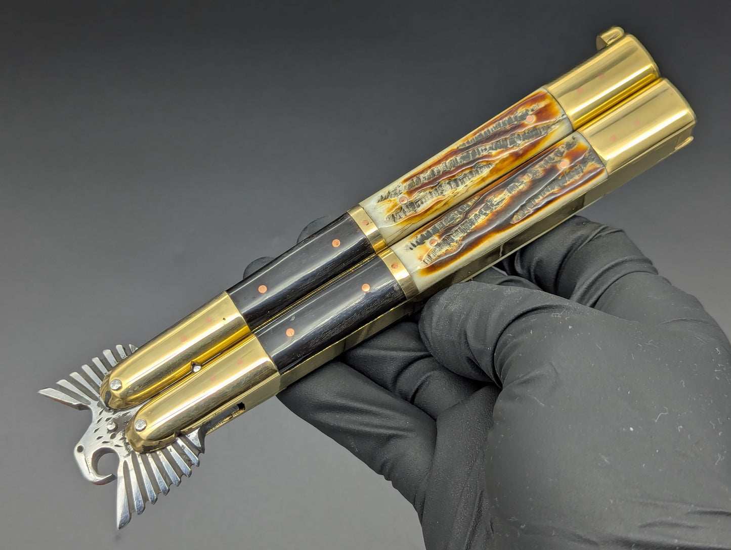 29CM RAMBO EAGLE TANG BRASS DEER HORN FHM BALISONG