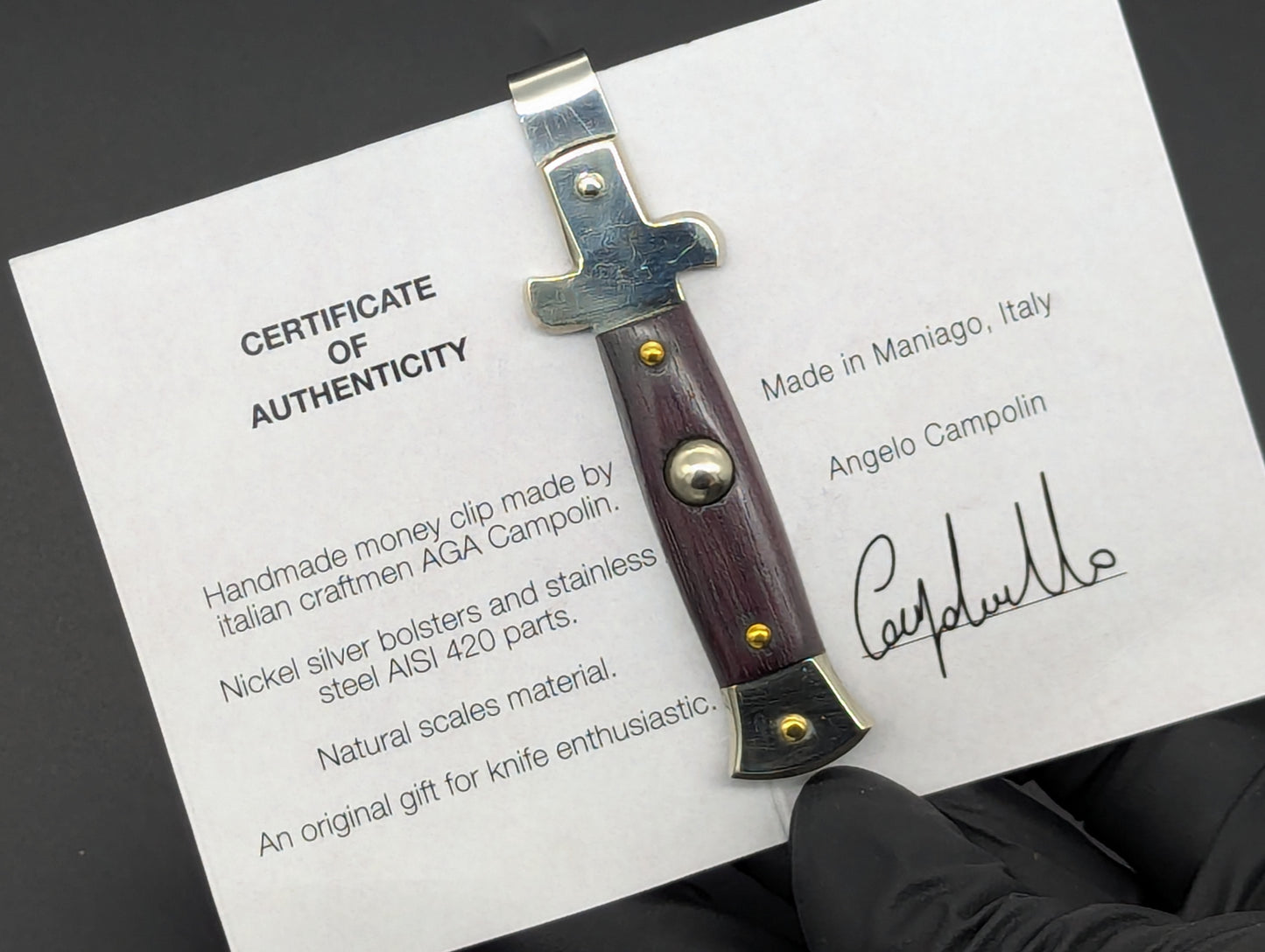 NOS AGA CAMPOLIN STILETTO MONEY CLIP WOOD