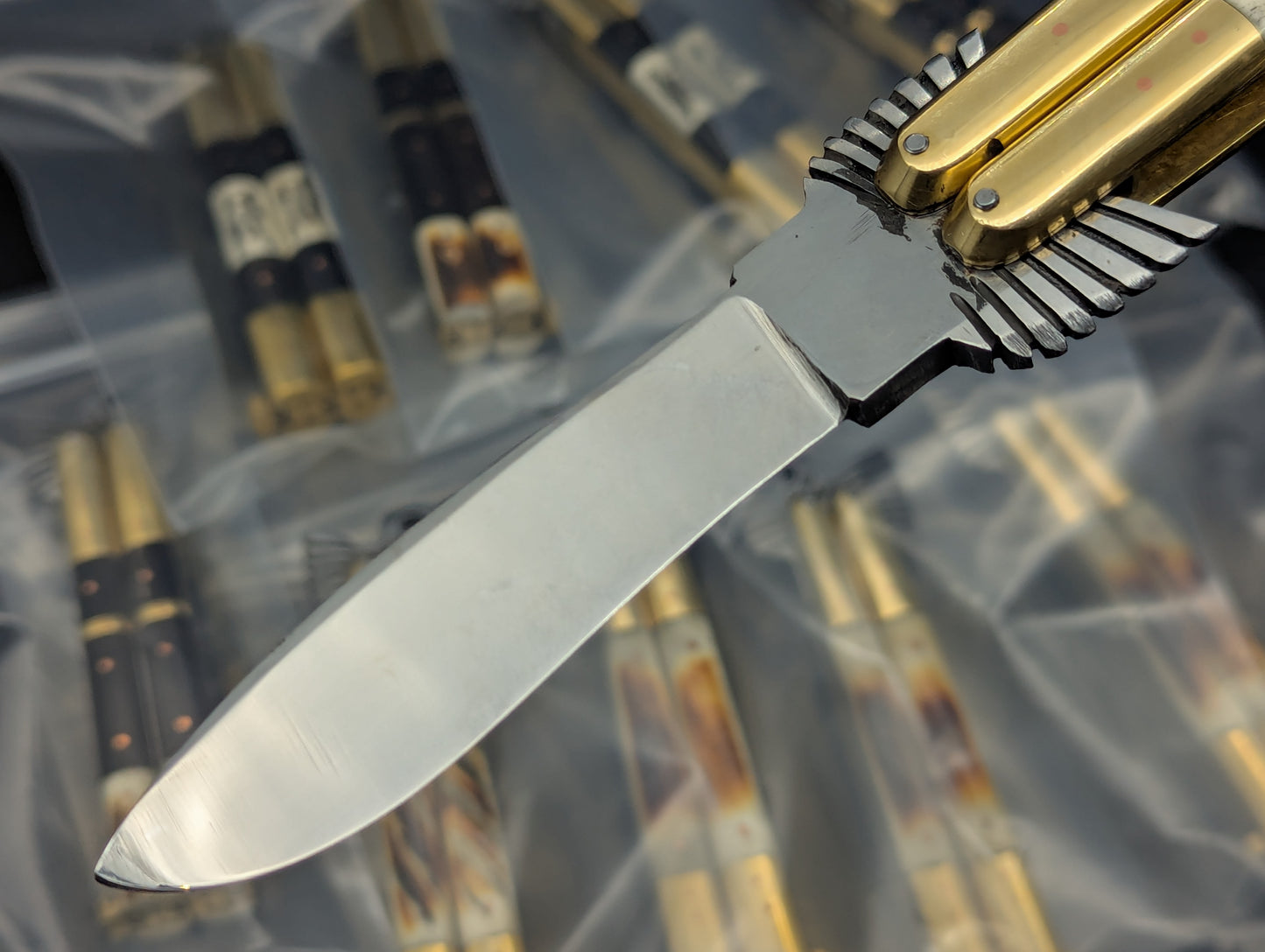 8.7" FHM EAGLE TANG BALISONG BRASS TWISTED BONE