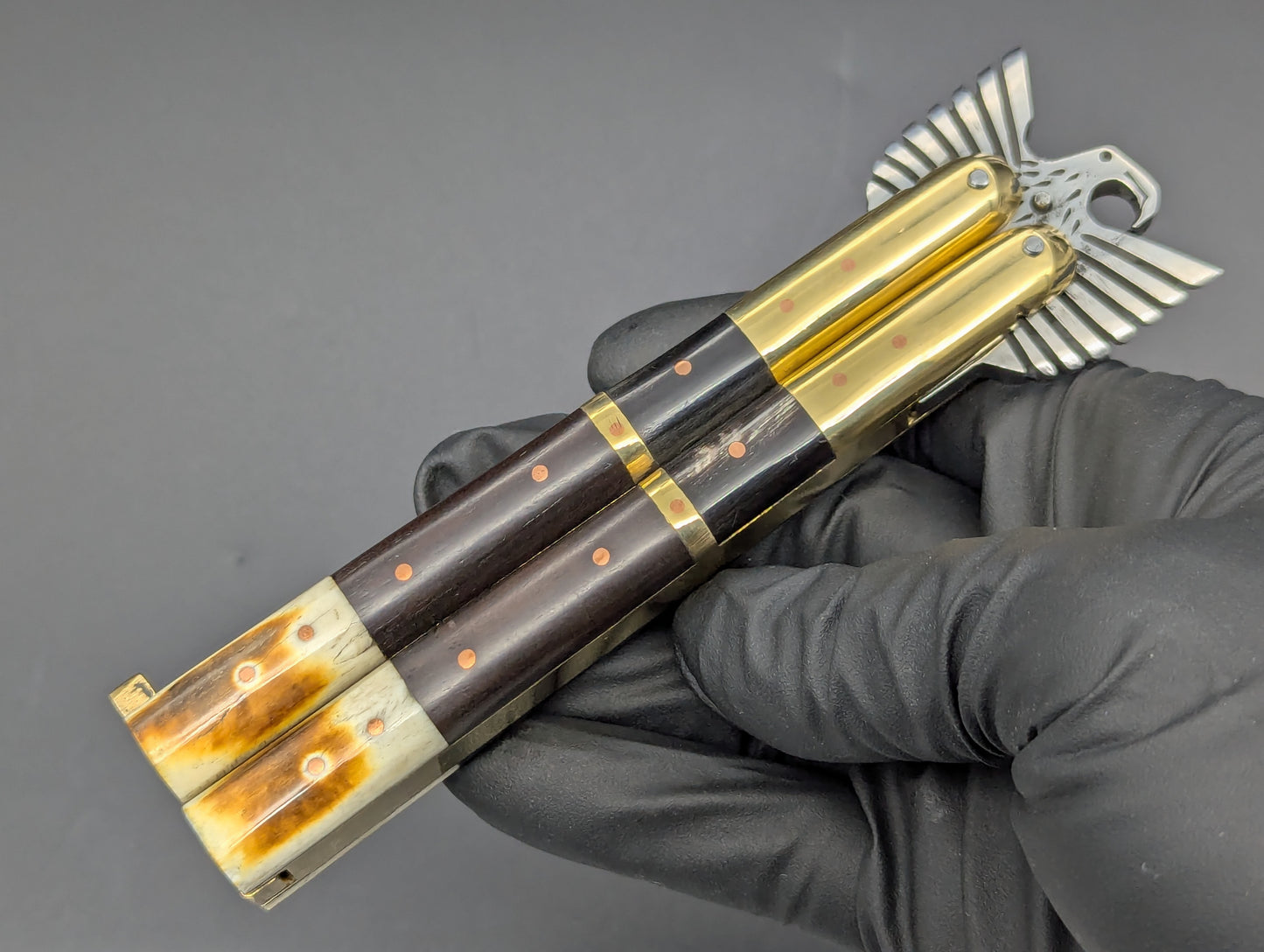 22cm STACKED HORN/ BONE EAGLE TANG STRAIGHT BLADE FHM BALI