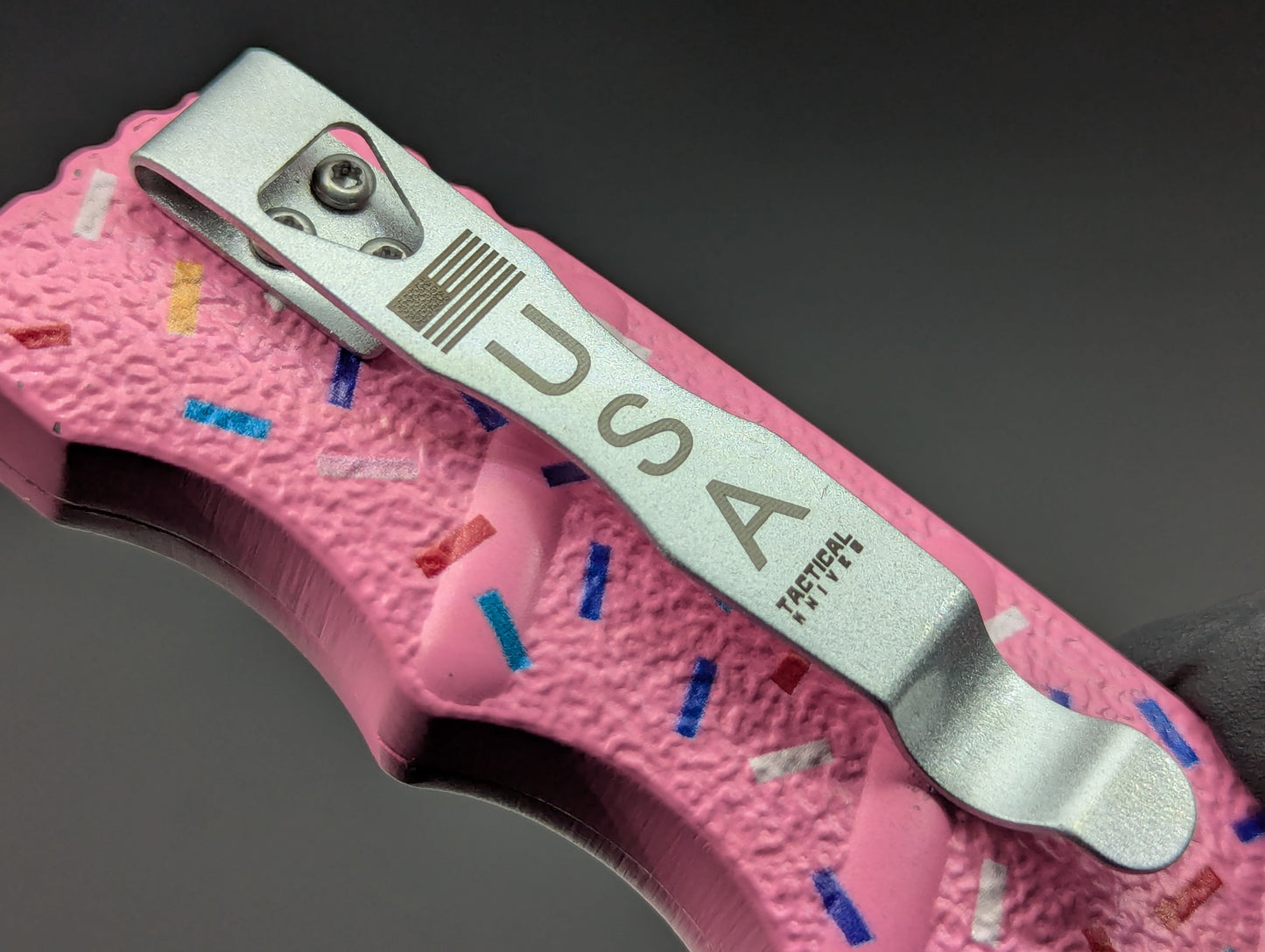 PINK SPRINKLED DONUT CLIP POINT D/A OTF KNIFE