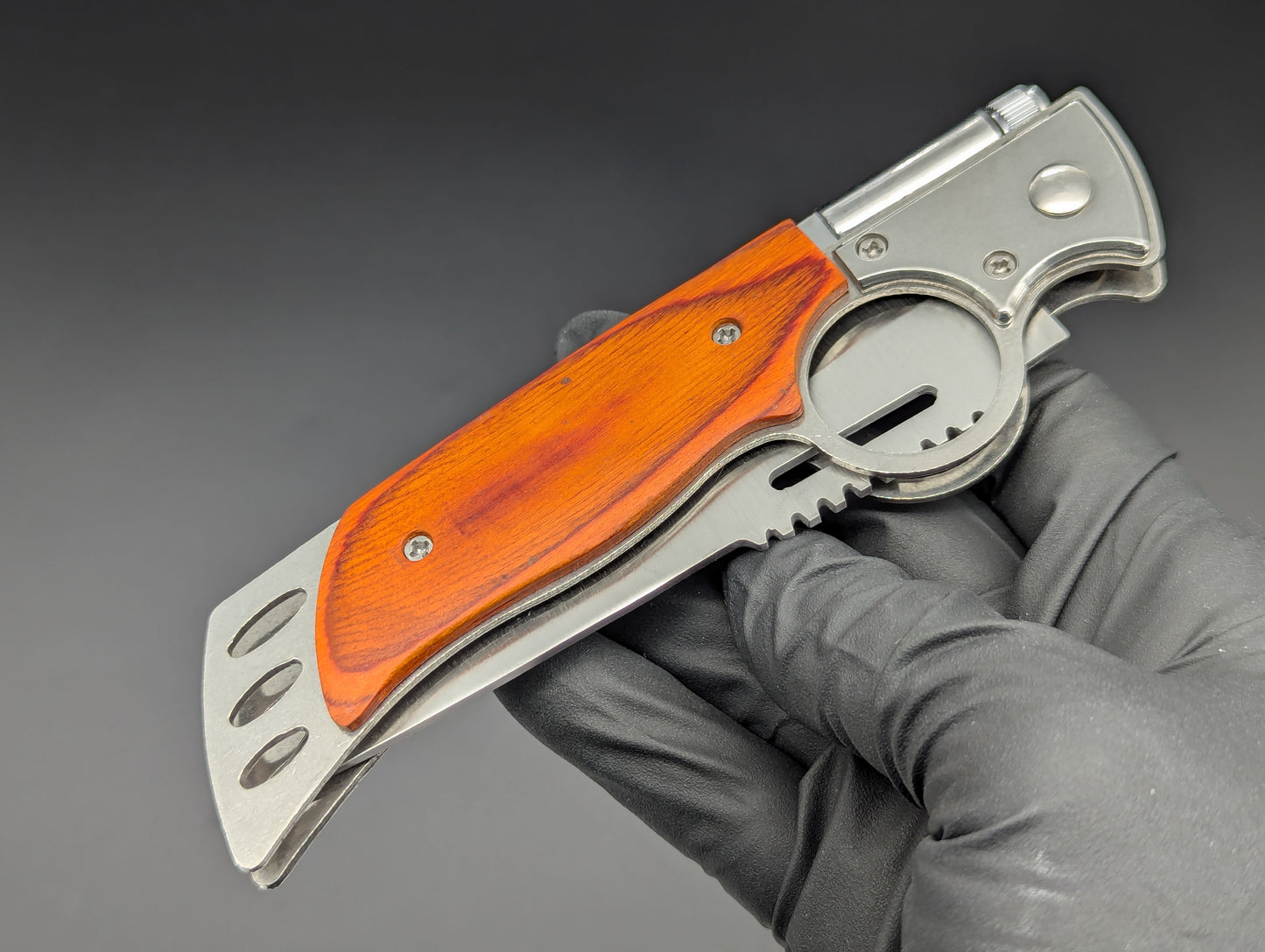 10" CIGAR CUTTER ROSEWOOD SWITCHBLADE KNIFE w/ LIGHT