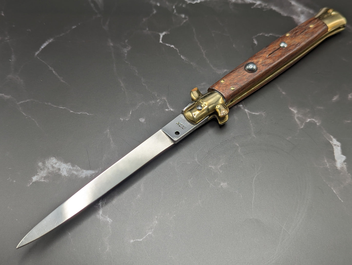 Vintage 11" Solid Wood & Brass Italian Stiletto Swedge Blade