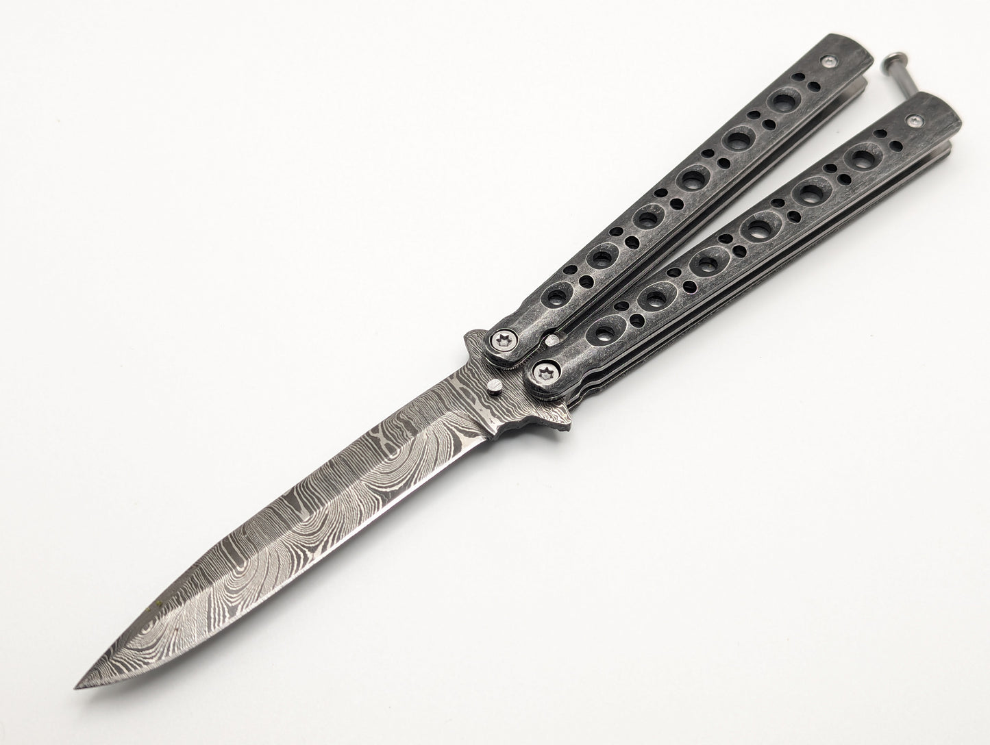 9" Bug Out Drop Point Damascus Balisong Butterfly Knife