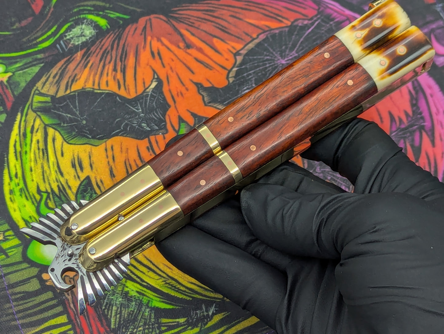 Solid Red Wood Carved Eagle FHM Balisong Clip Point