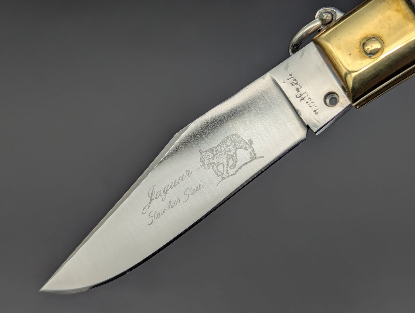 8" JAGUAR ITALIAN SHELL PULLER HUNTING KNIFE WOOD & BRASS