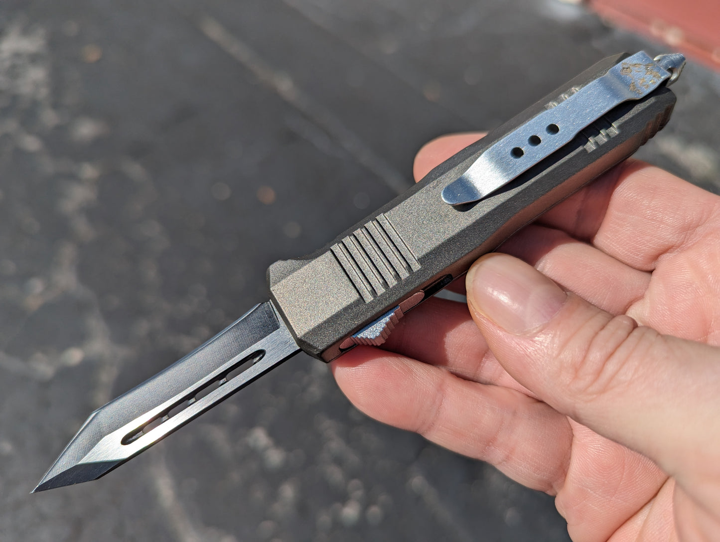 7" Mini Modified Tanto D/A OTF Automatic Knife Grey