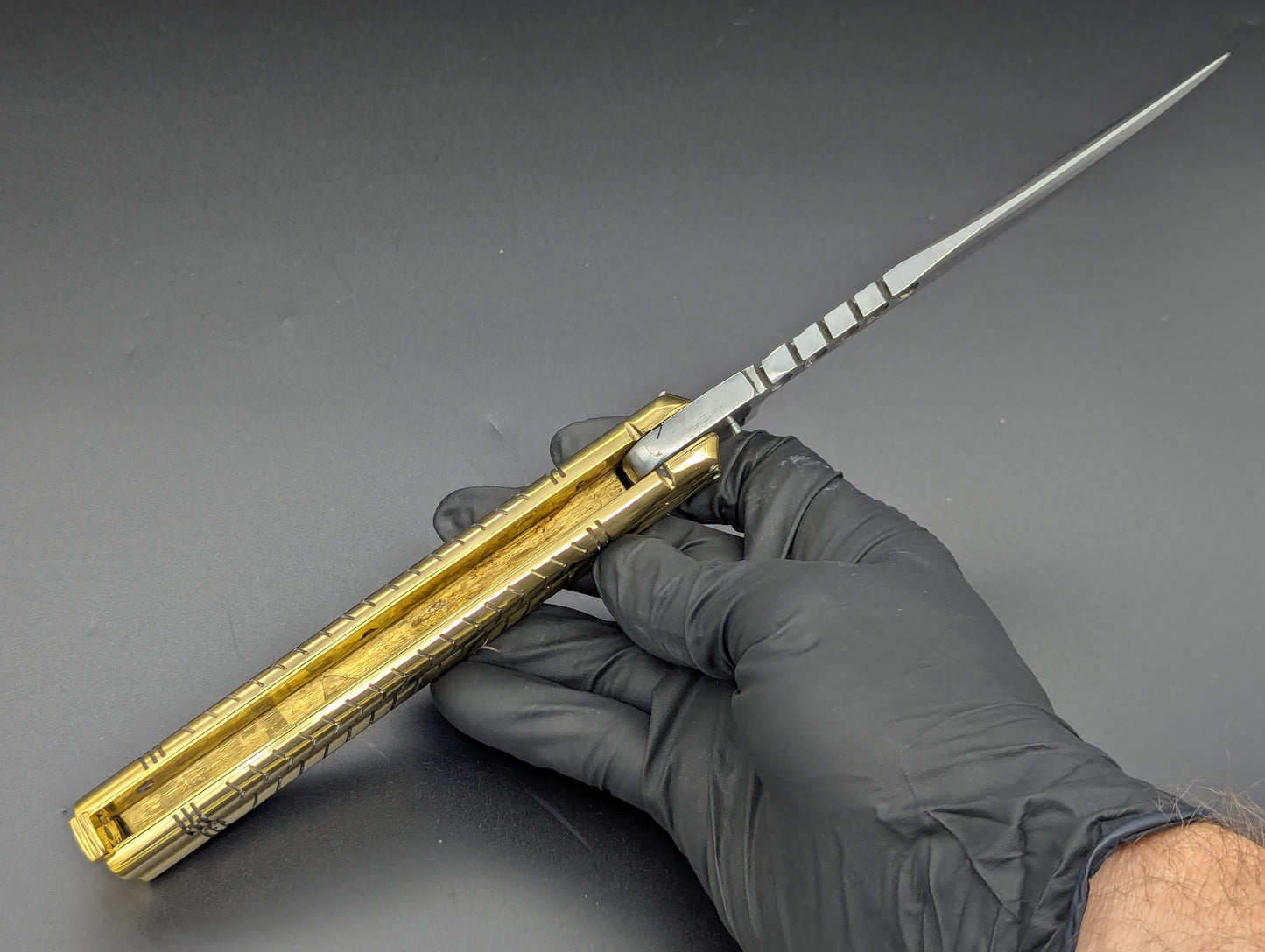 402G FHM SOLID BRASS BALISONG RAMBO CLIP POINT