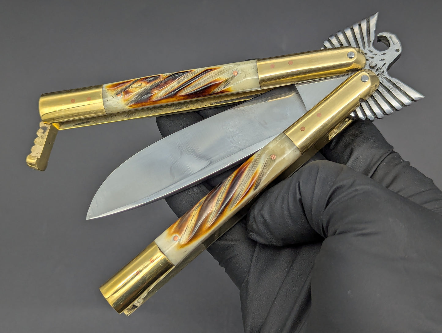 22CM EAGLE TANG PHILIPPINES HANDMADE BALISONG TWISTED BONE DP2