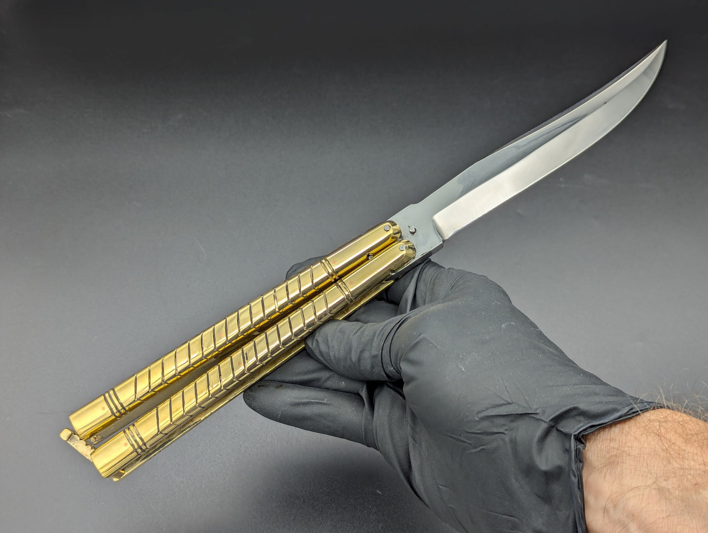 11" 404g SOLID BRASS FHM CLIP POINT BLADE BALISONG