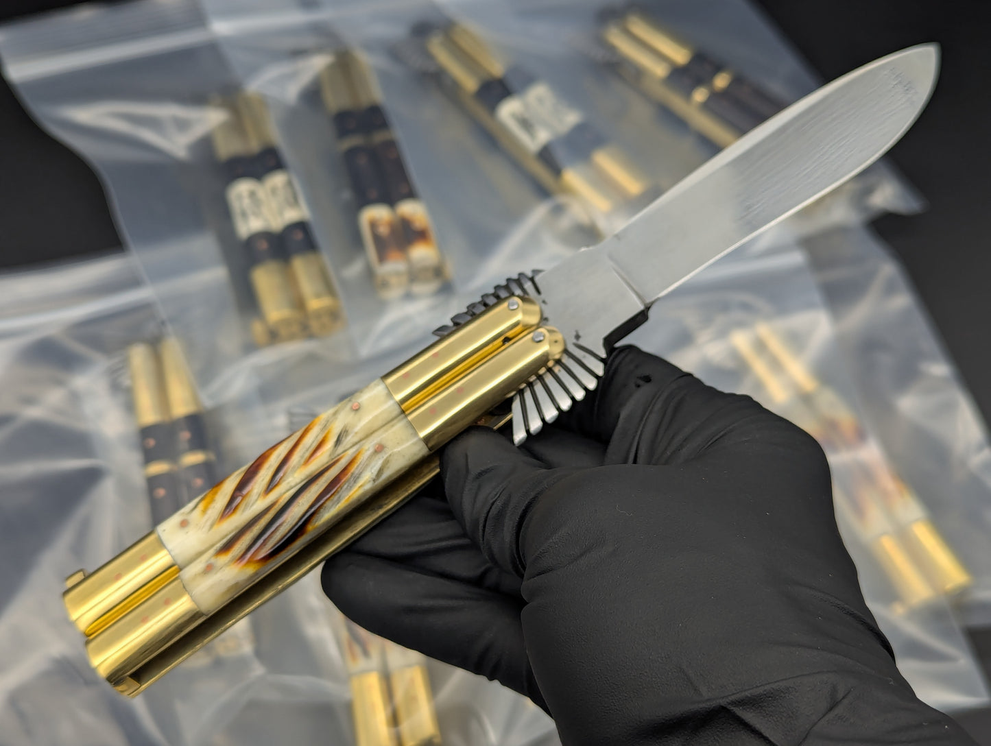 8.7" FHM EAGLE TANG BALISONG BRASS TWISTED BONE