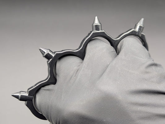 FOUR FINGER SPIKED STEEL KNUCKLE DUSTER BLACK