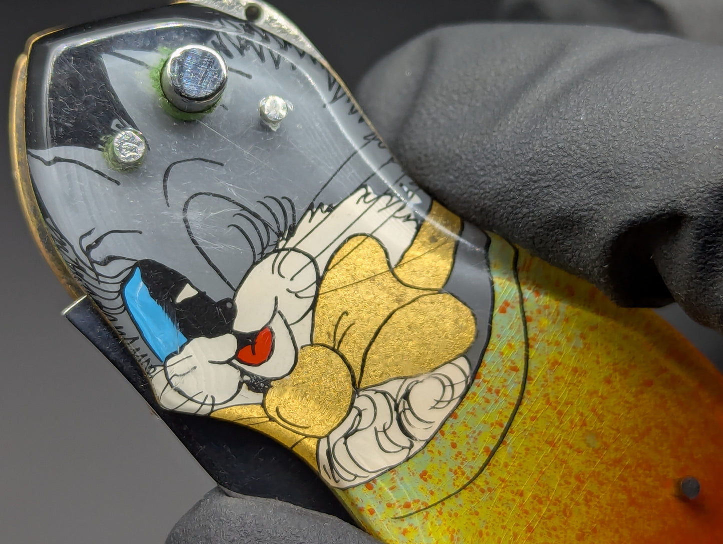 VINTAGE RUSSIAN PRISON MADE KNIFE KITTEN CARTOON