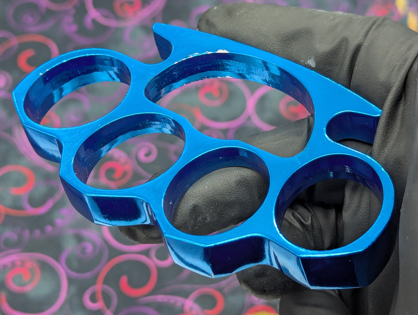 Metallic Blue Steel Square Top Knuckle Dusters
