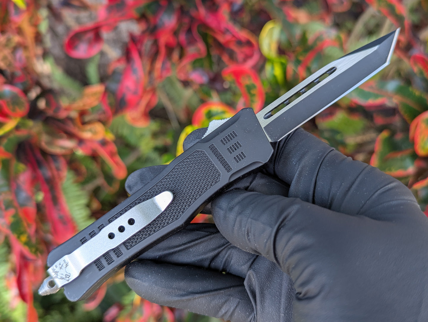 7" Black Mini Tanto Plain D/A OTF Knife