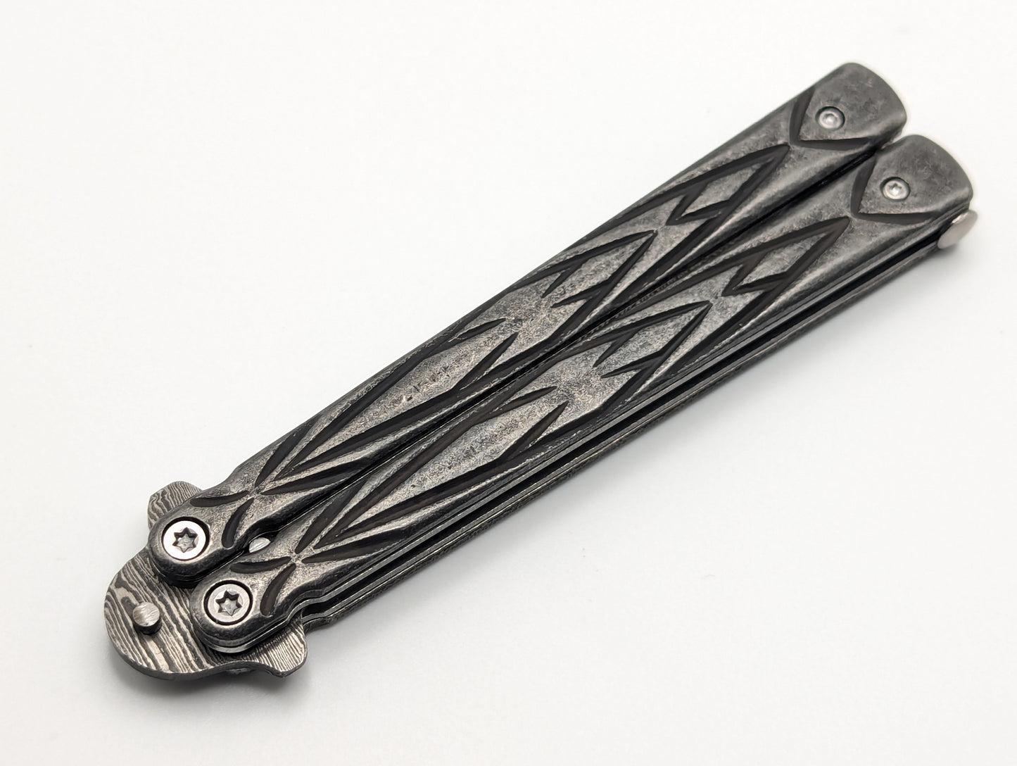 9" Damascus Fury Tanto Balisong Butterfly Knife