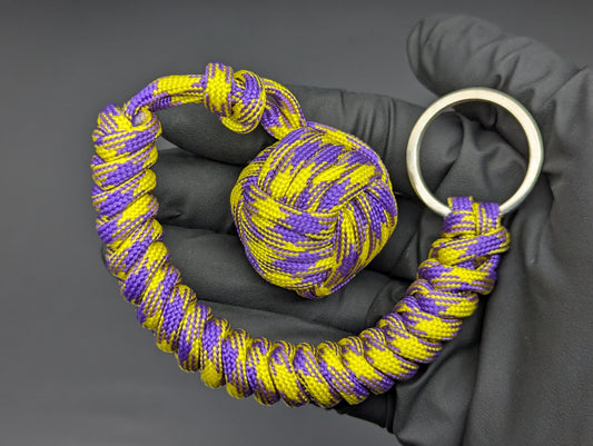 YELLOW & PURPLE 550 PARACORD MONKEY FIST SELF DEFENSE KEYRING