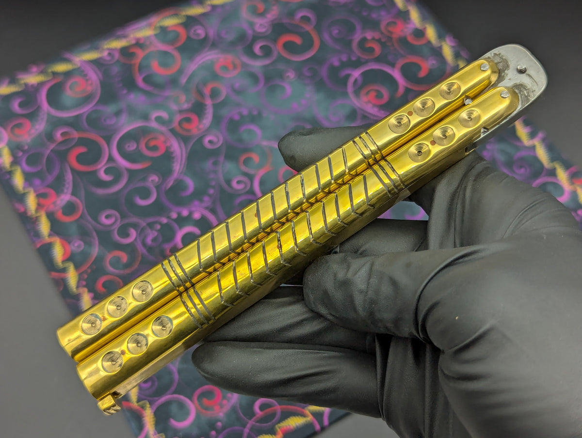 366 GRAM SOLID BRASS FHM BALISONG KNIFE "RAZOR"