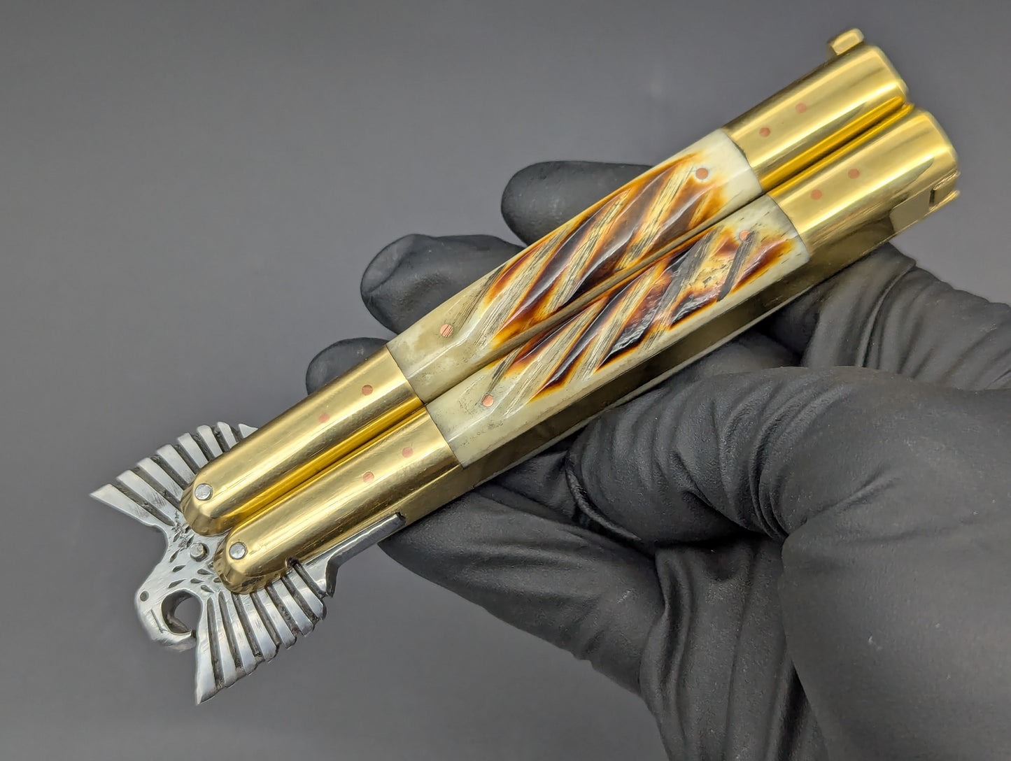 22CM EAGLE TANG PHILIPPINES HANDMADE BALISONG TWISTED BONE DP2