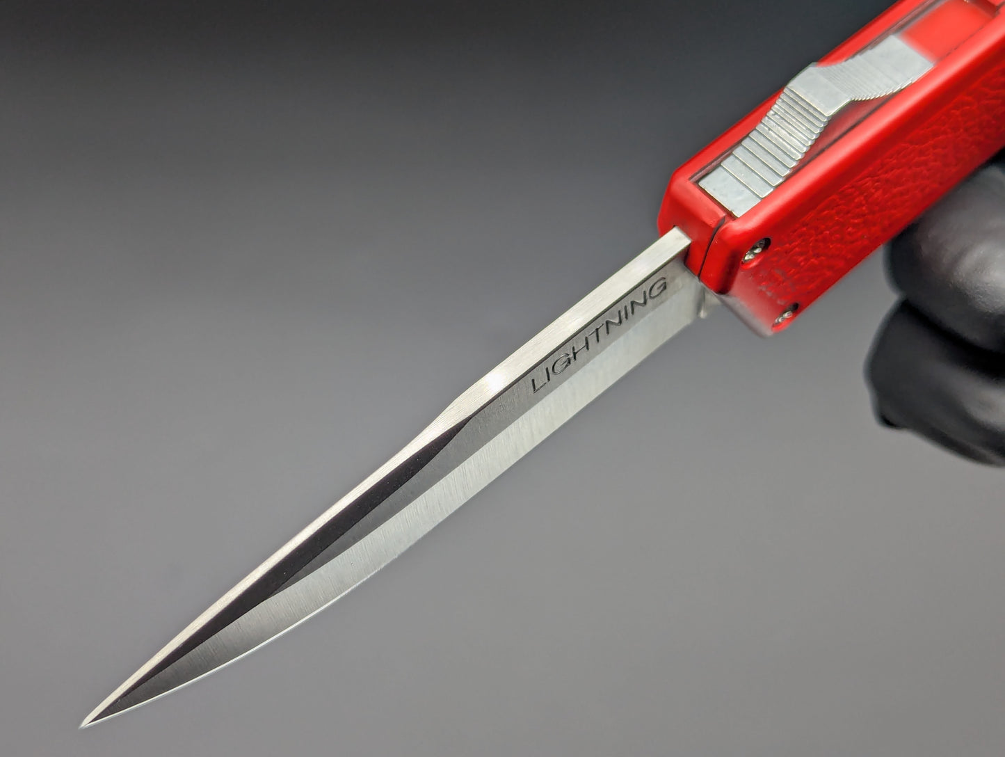 Lightning OTF Knife Red Stainless Drop Point
