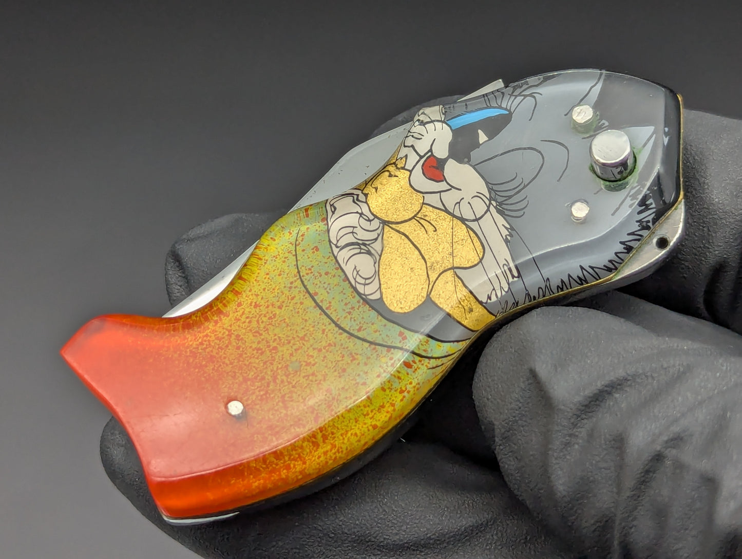 VINTAGE RUSSIAN PRISON MADE KNIFE KITTEN CARTOON