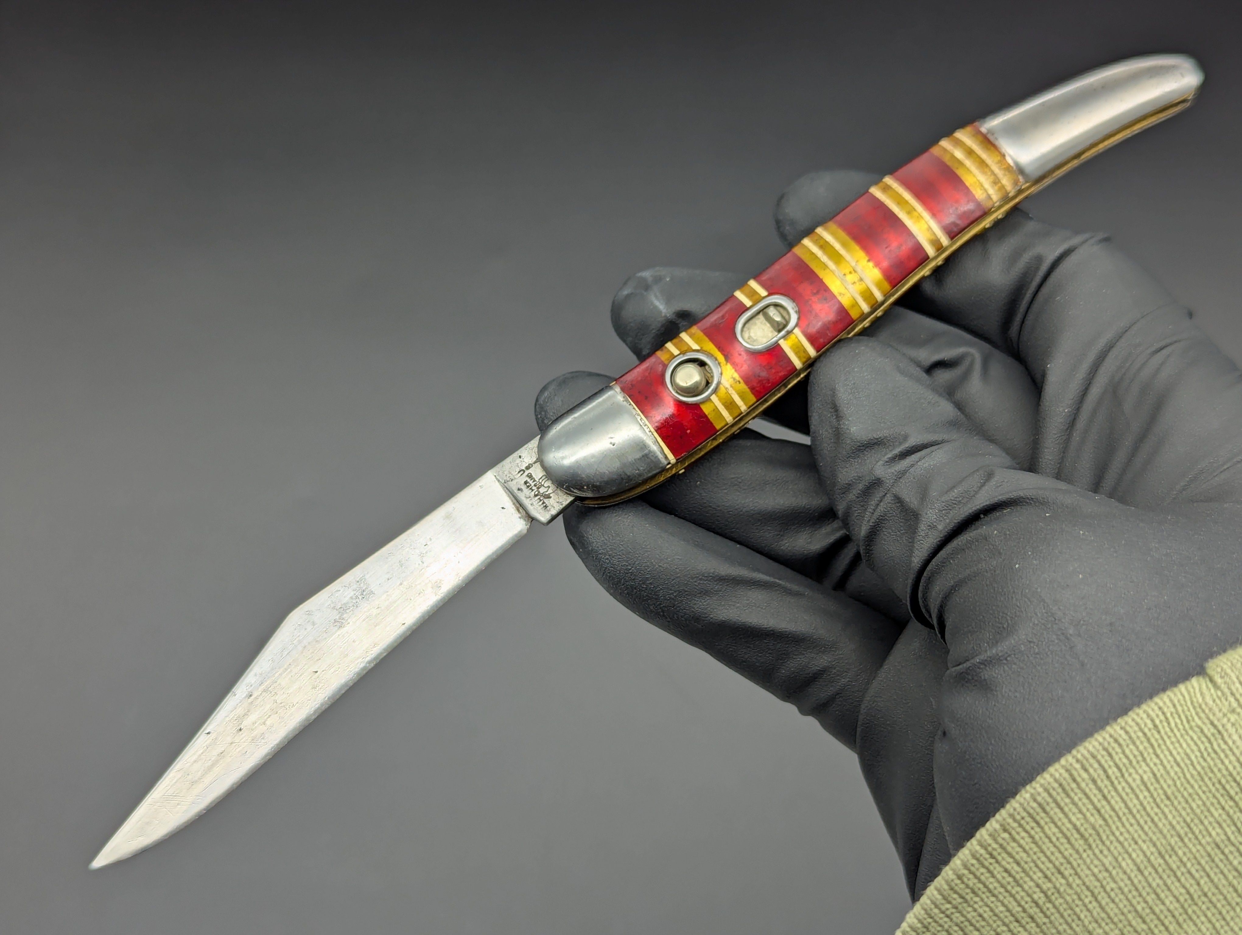 ANTIQUE HAMMER BRAND USA CANDY STRIPE SWITCHBLADE KNIFE – LIGHTNING OTF ...