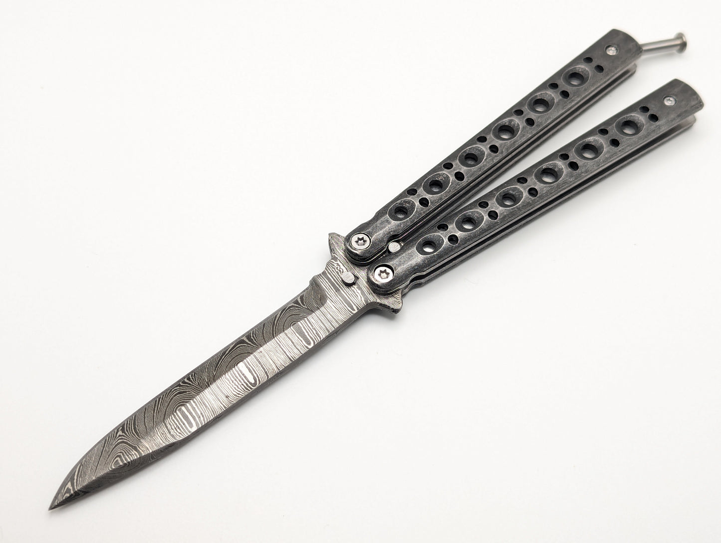 9" Bug Out Drop Point Damascus Balisong Butterfly Knife