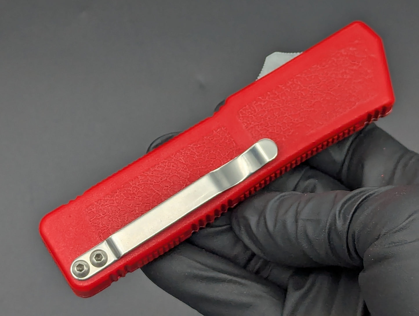 Lightning OTF Knife Red Stainless Drop Point