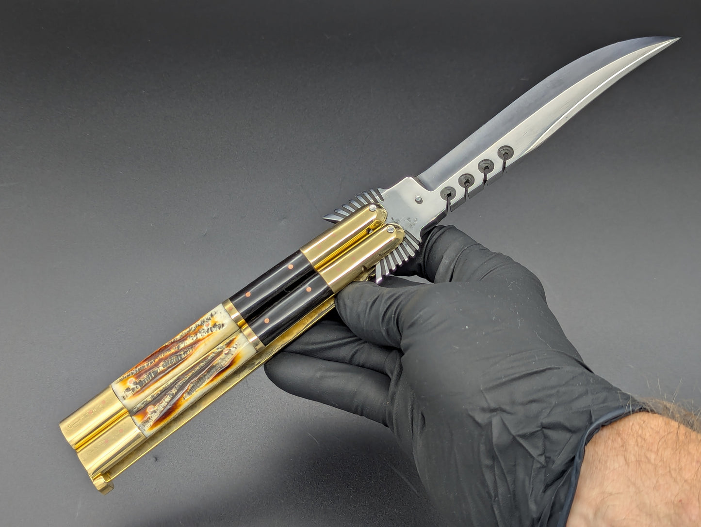 29CM RAMBO EAGLE TANG BRASS DEER HORN FHM BALISONG