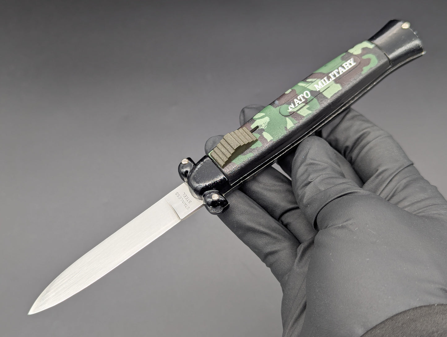 VINTAGE KOREAN NATO MILITARY OTF KNIFE 3 PIN CAMO