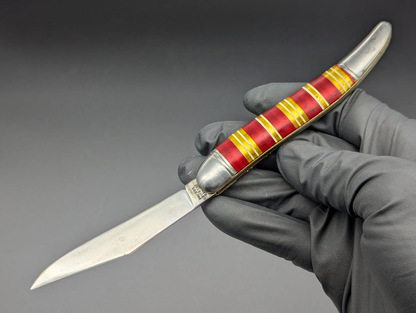 ANTIQUE HAMMER BRAND CANDY STRIPE TOOTHPICK SWITCHBLADE KNIFE
