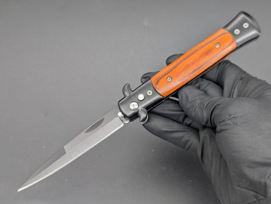 TACTICAL RED WOOD DIABLO MILANO SWITCHBLADE KNIFE