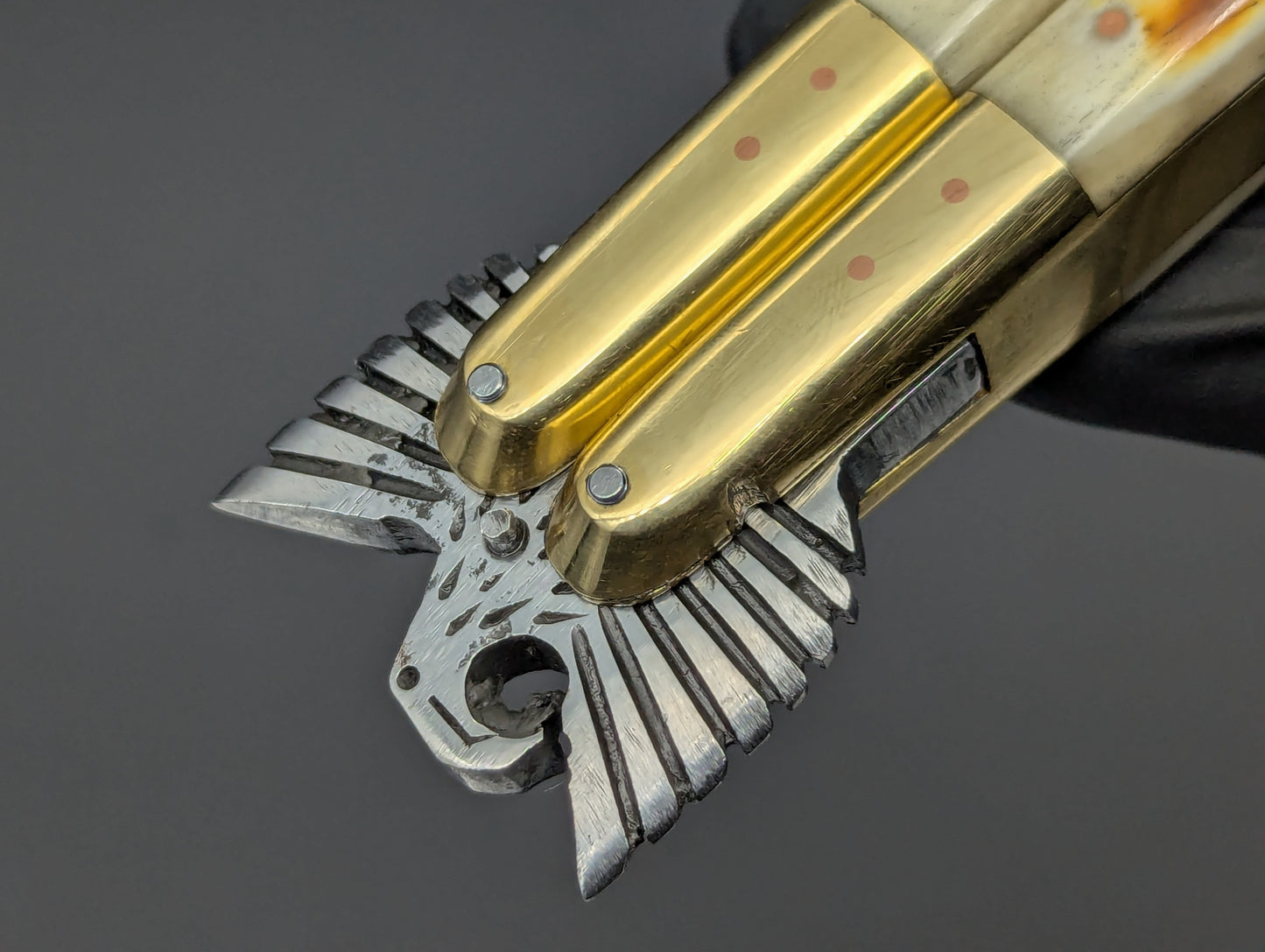 8.7" BURNT BONE RAMBO FHM BALISONG KNIFE EAGLE TANG